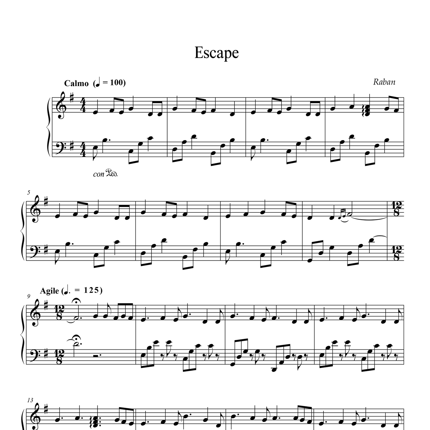 Escape - Sheet Music