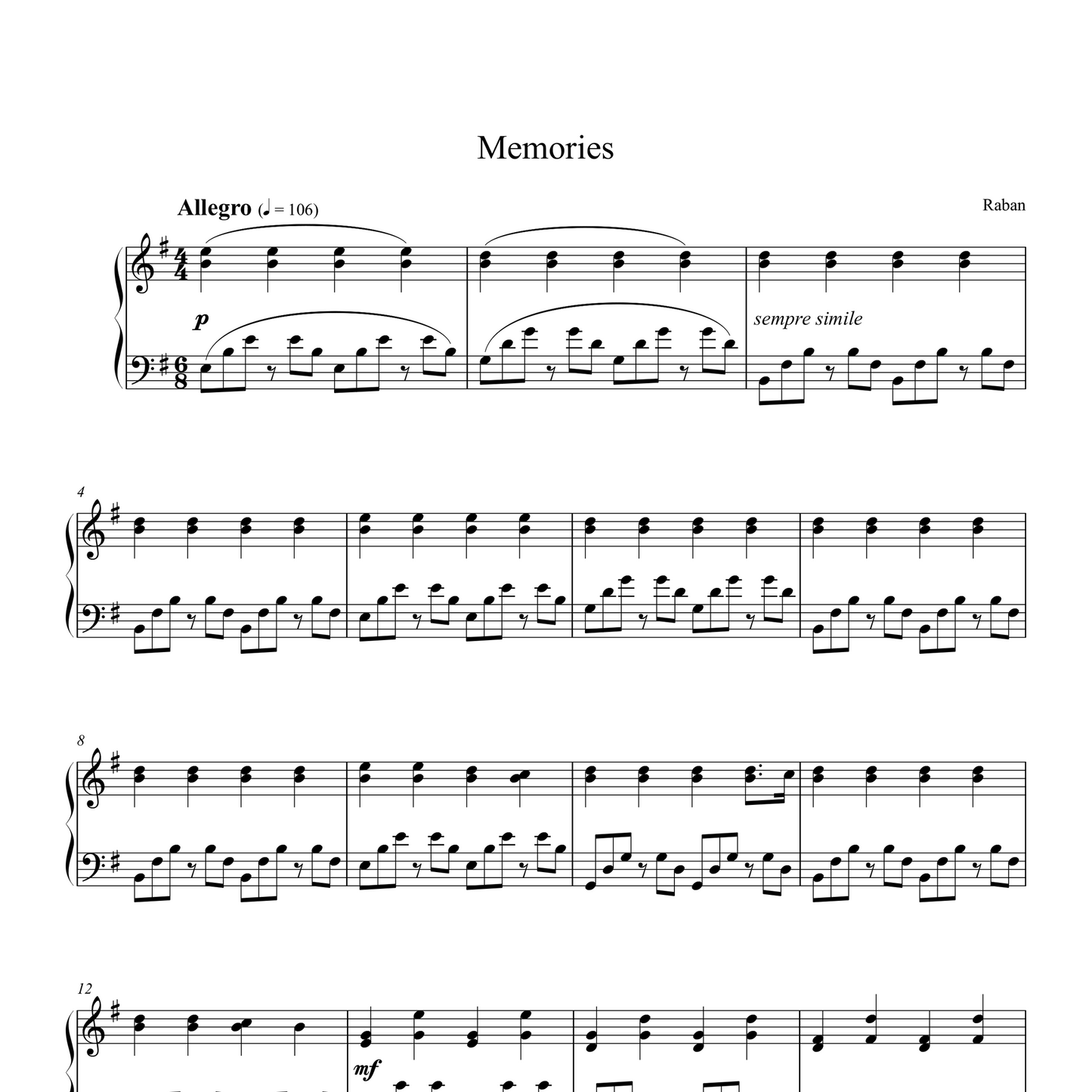 Memories - Sheet Music