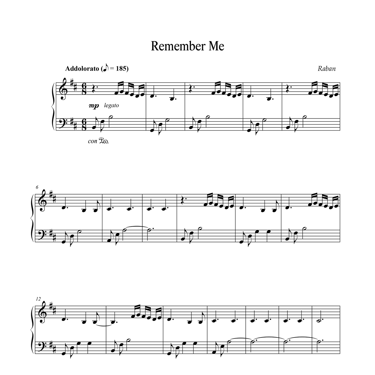 Remember Me - Sheet Music